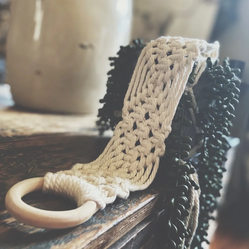 Handcrafted Macramé Succulent Hanger | Rustic Clay Pot & Faux Pearls